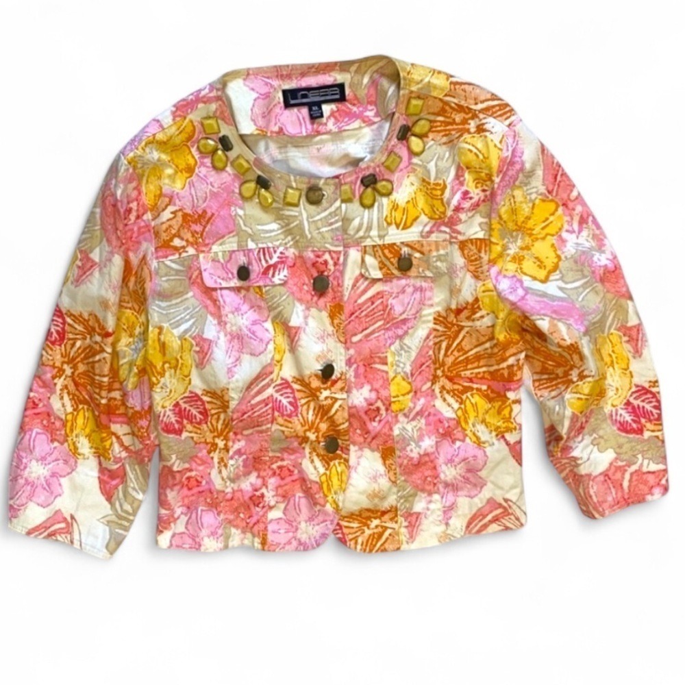 Unear embellished neckline colorful floral jacket - Picture 2 of 8